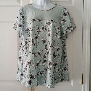 Agnes Orinda shirt sleeve floral blouse baby bluish mint green color Sz 1X  NWT
